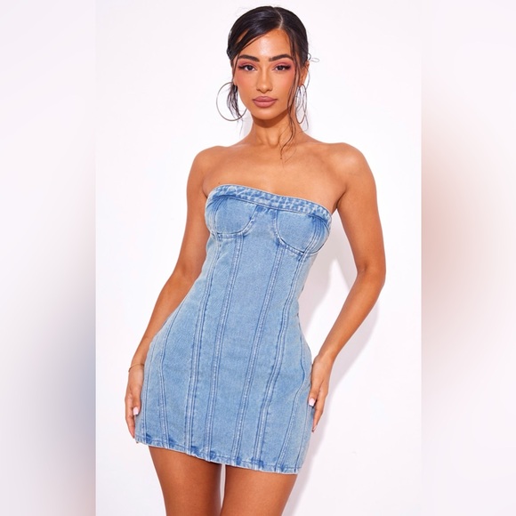 Strapless Denim Mini Dress - Picture 1 of 2